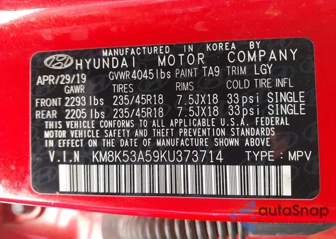 2019 Hyundai Kona Ultimate from USA, damaged, VIN KM8K53A59KU373714